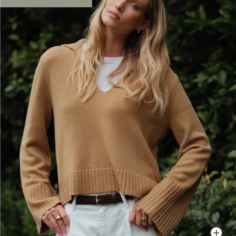 Jenni Kayne Camel V-Neck Sweater Frances Polo